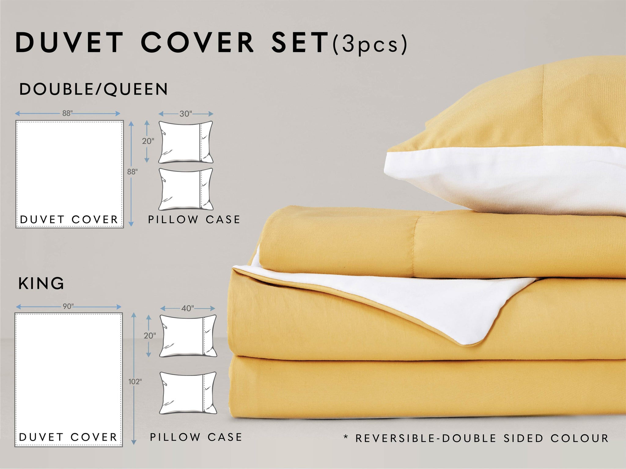 Duvet Cover Set - Reversibel in Gold & Cream