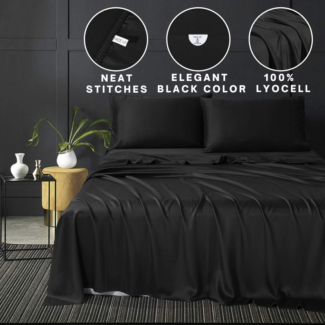 Tencel Black Bed Sheet 4-Piece Set