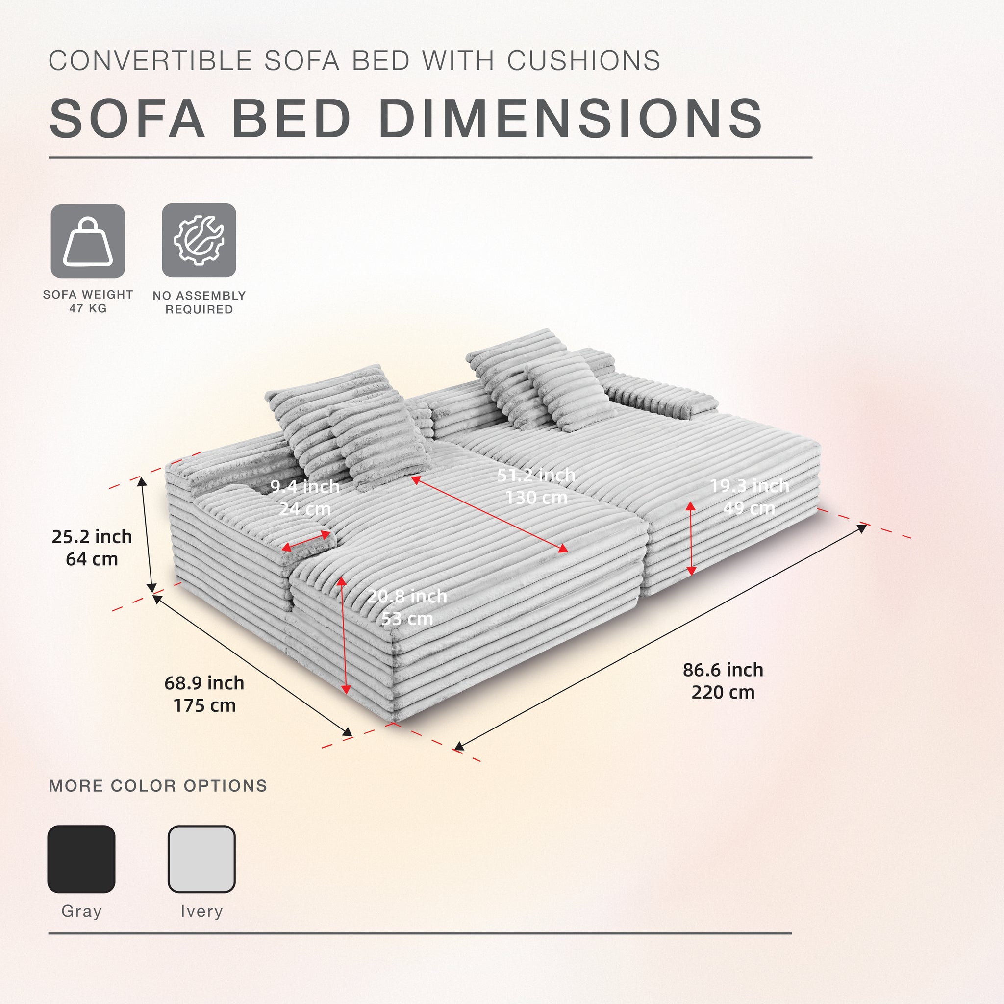 Side By Side Oversized Lounge Sofa - Light Grey