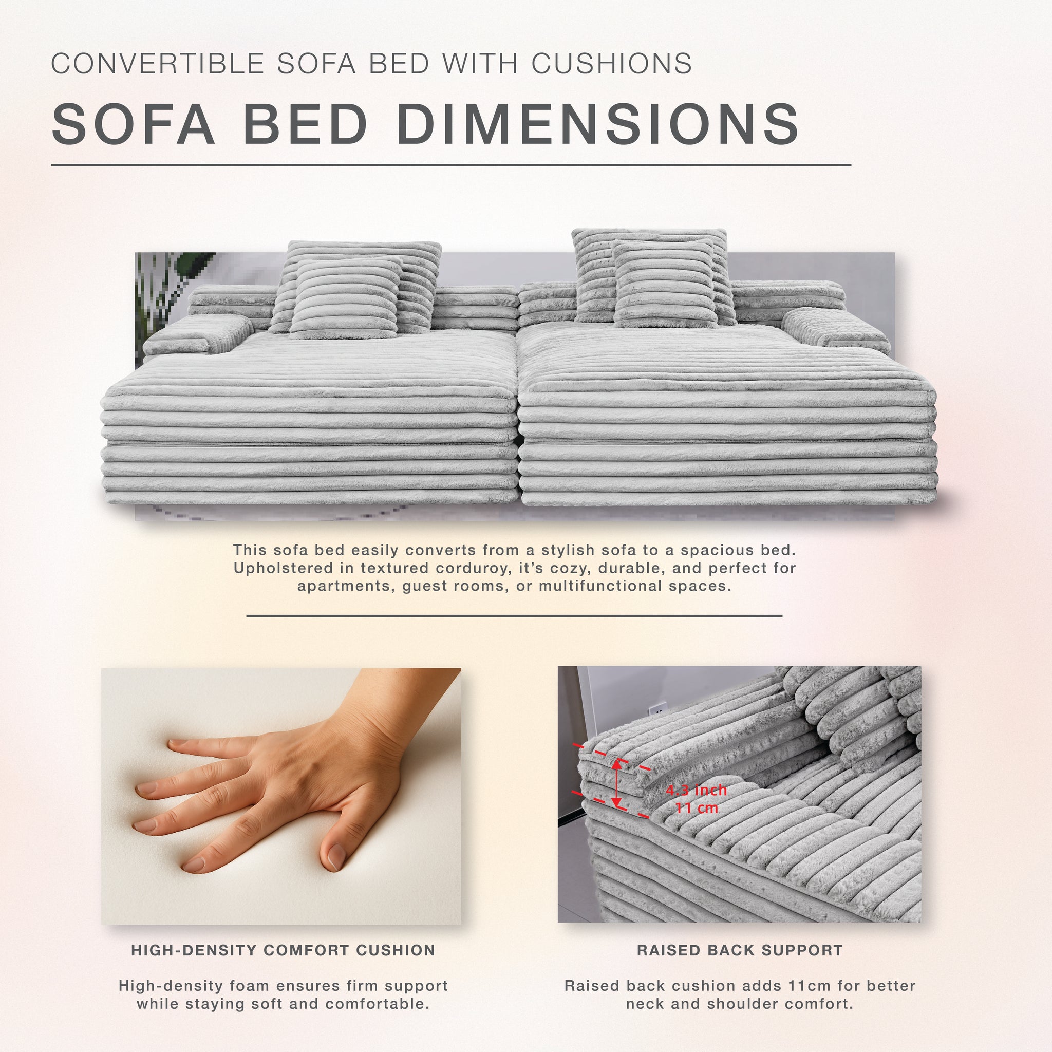 Side By Side Oversized Lounge Sofa - Light Grey