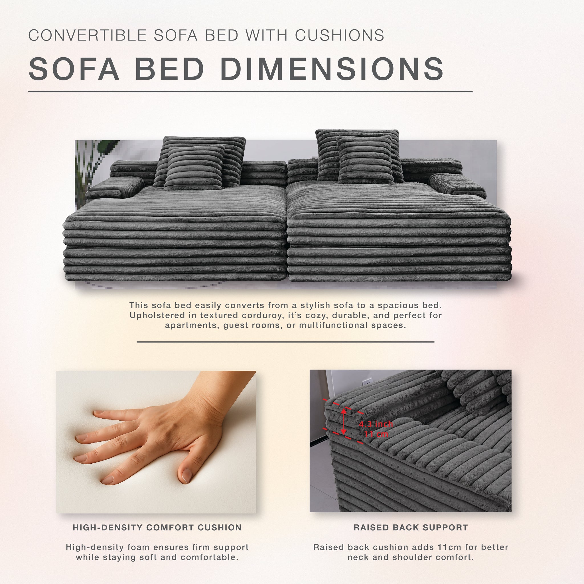 Side By Side Oversized Lounge Sofa - Dark Grey