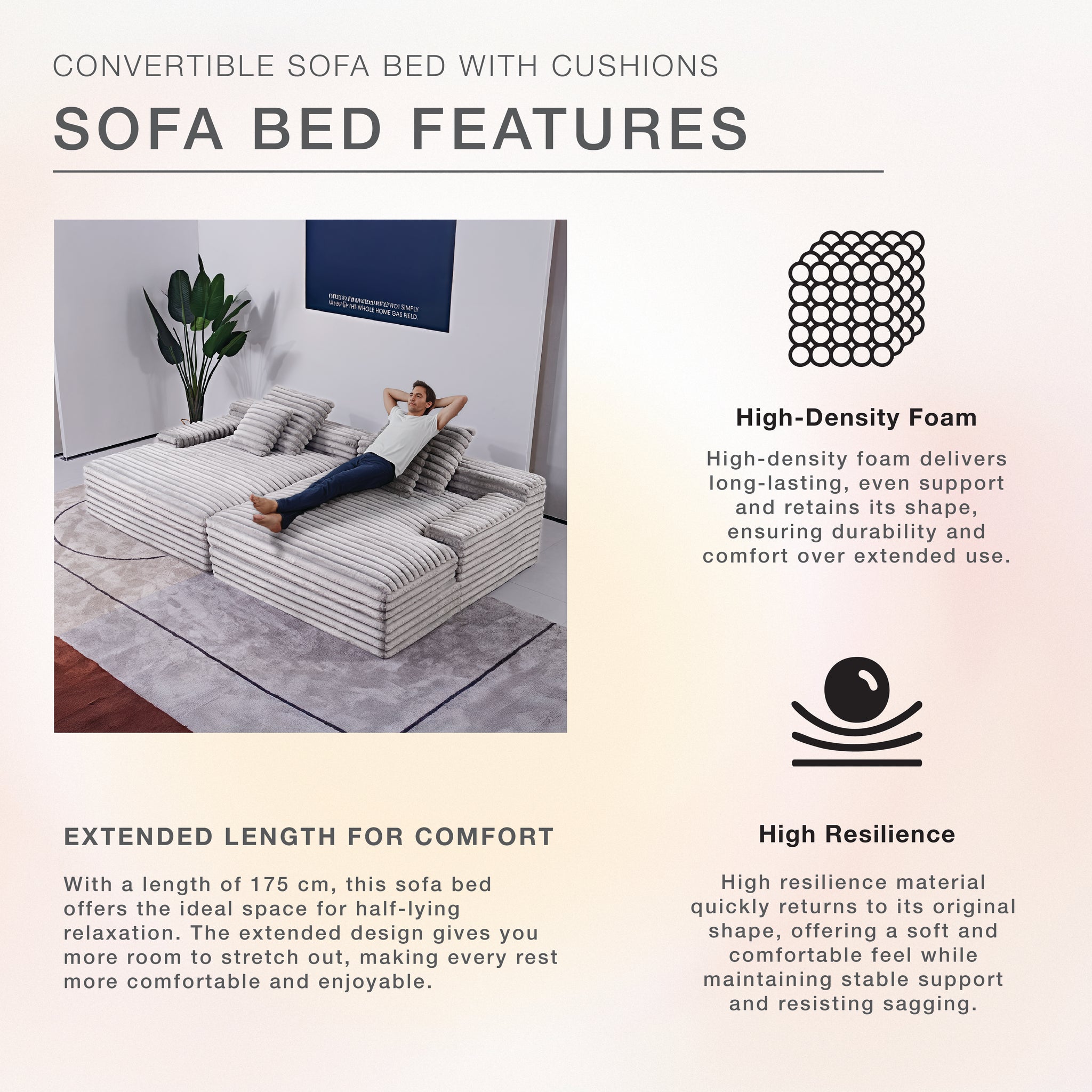 Side By Side Oversized Lounge Sofa - Light Grey