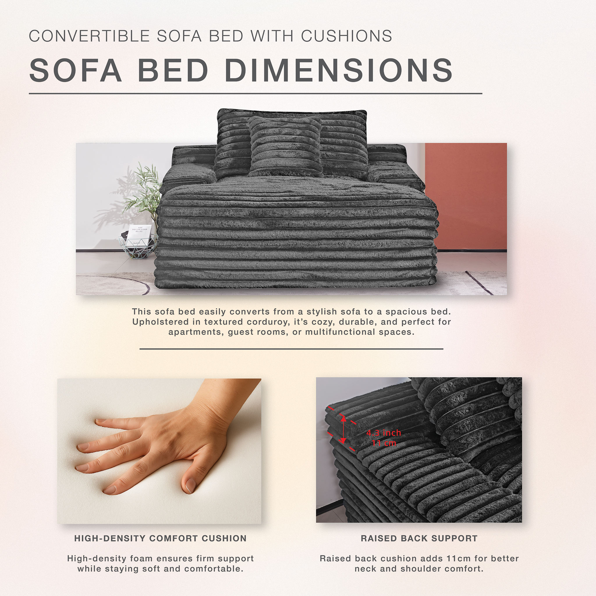 Modern Dark Grey Oversized Lounge Sofa