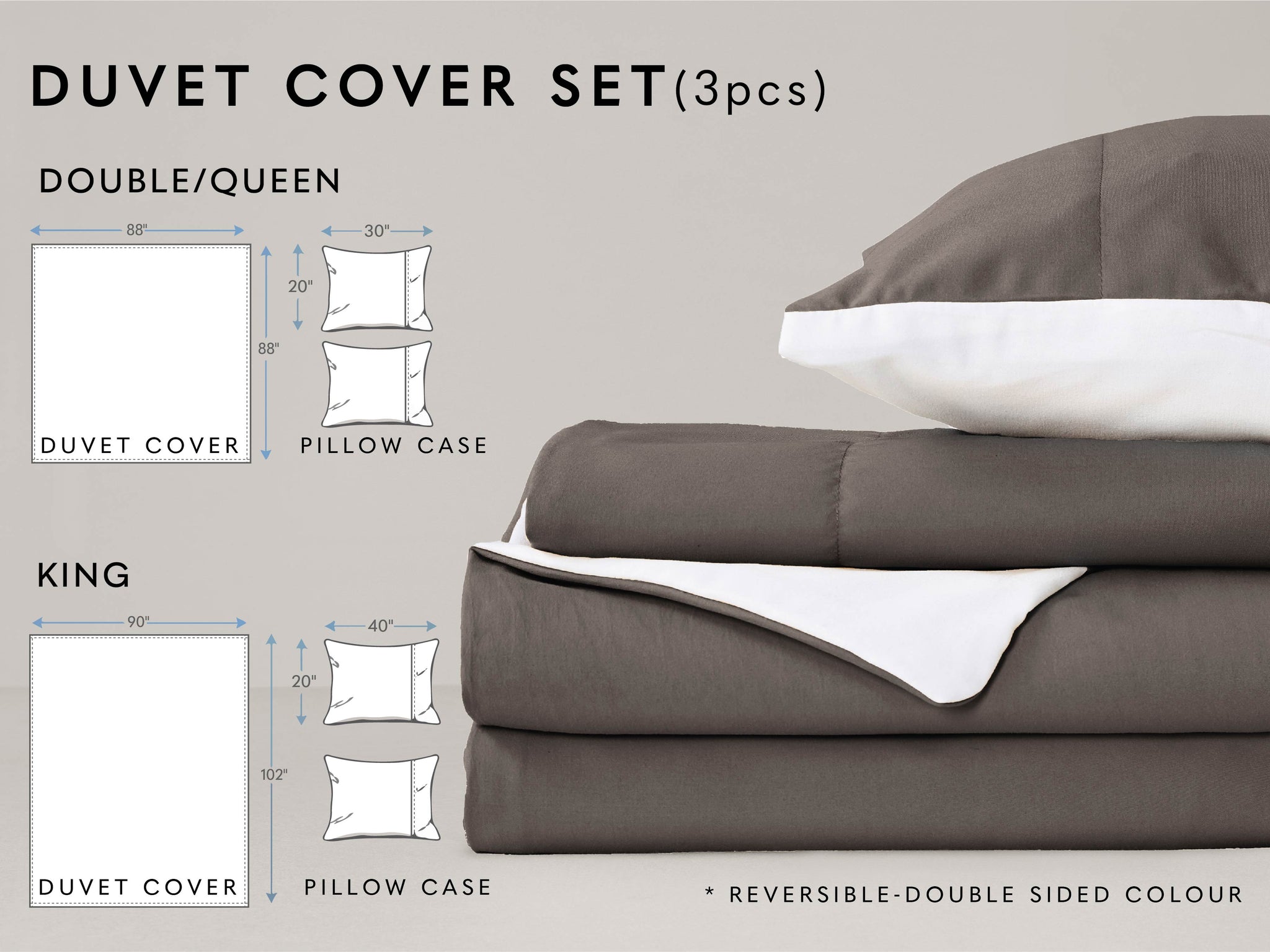 Duvet Cover Set - Reversibel in Grey & Cream