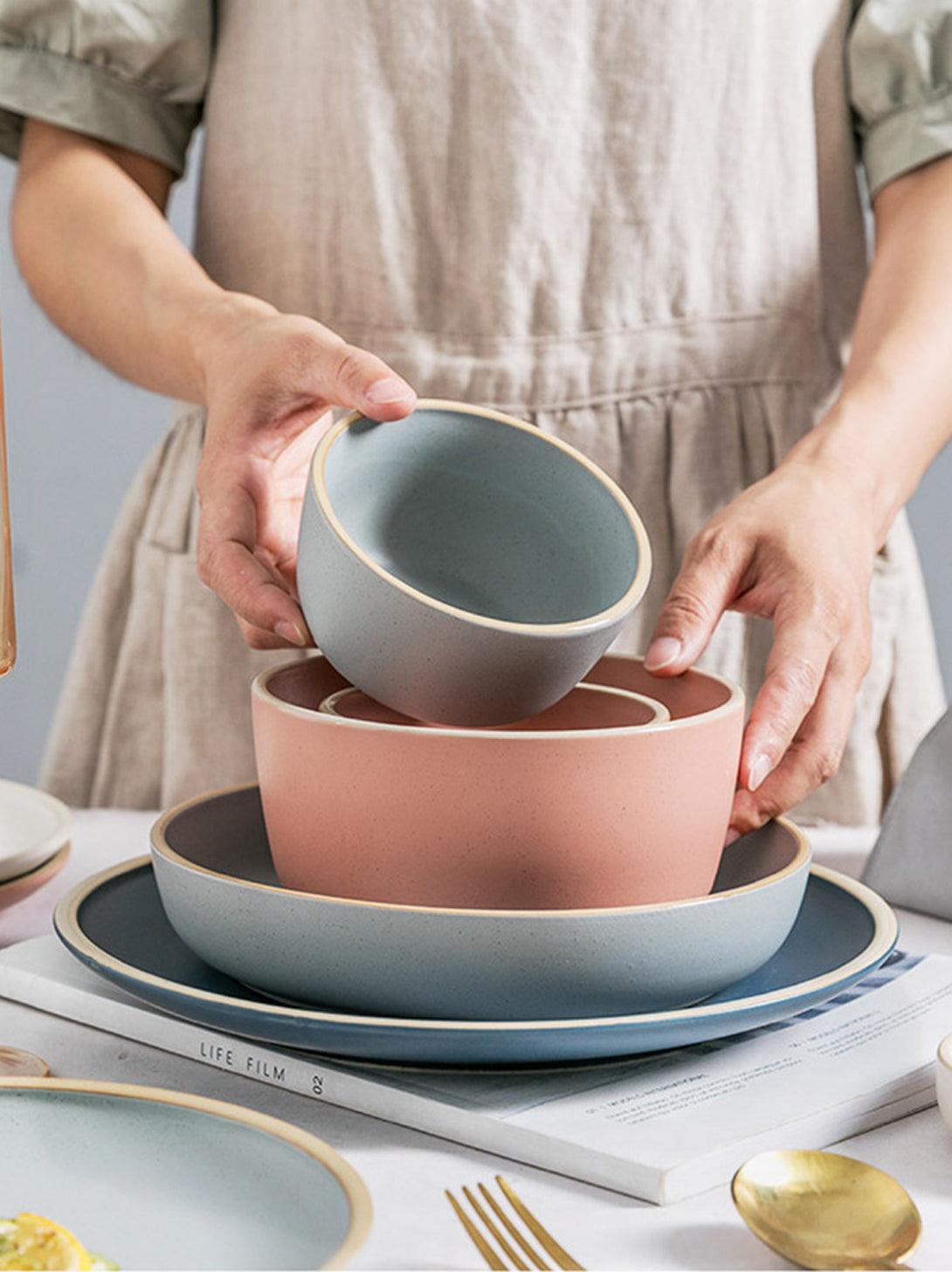 Dinnerware sets for 4 | Morandi green ceramic plates | LivingTaste US