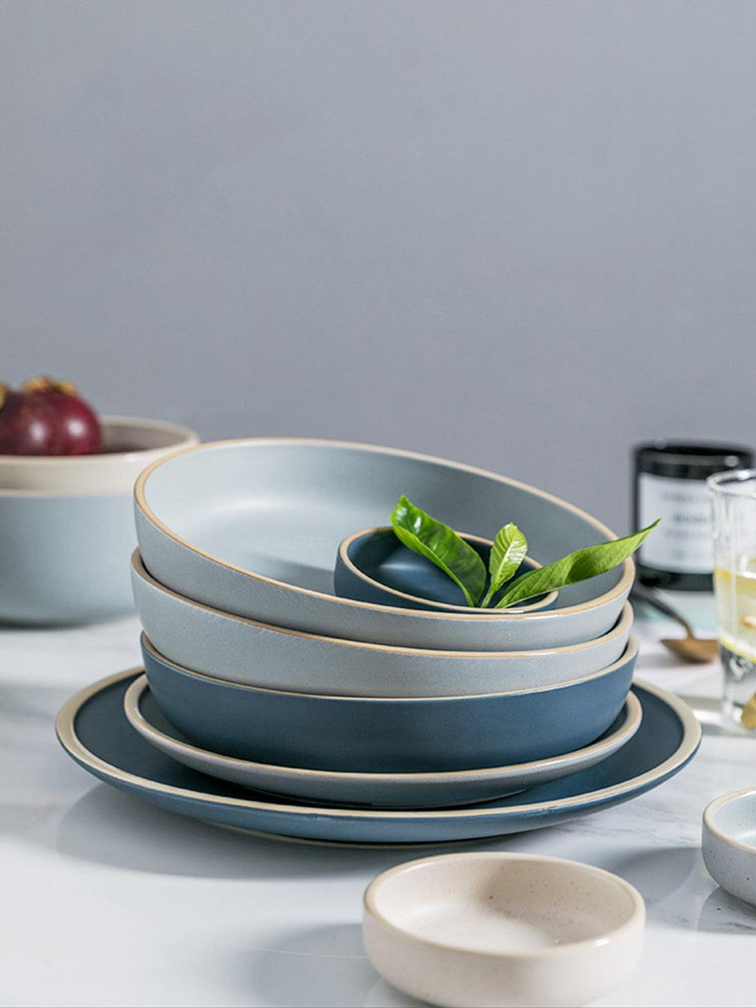 Dinnerware sets for 4 | Morandi green ceramic plates | LivingTaste US