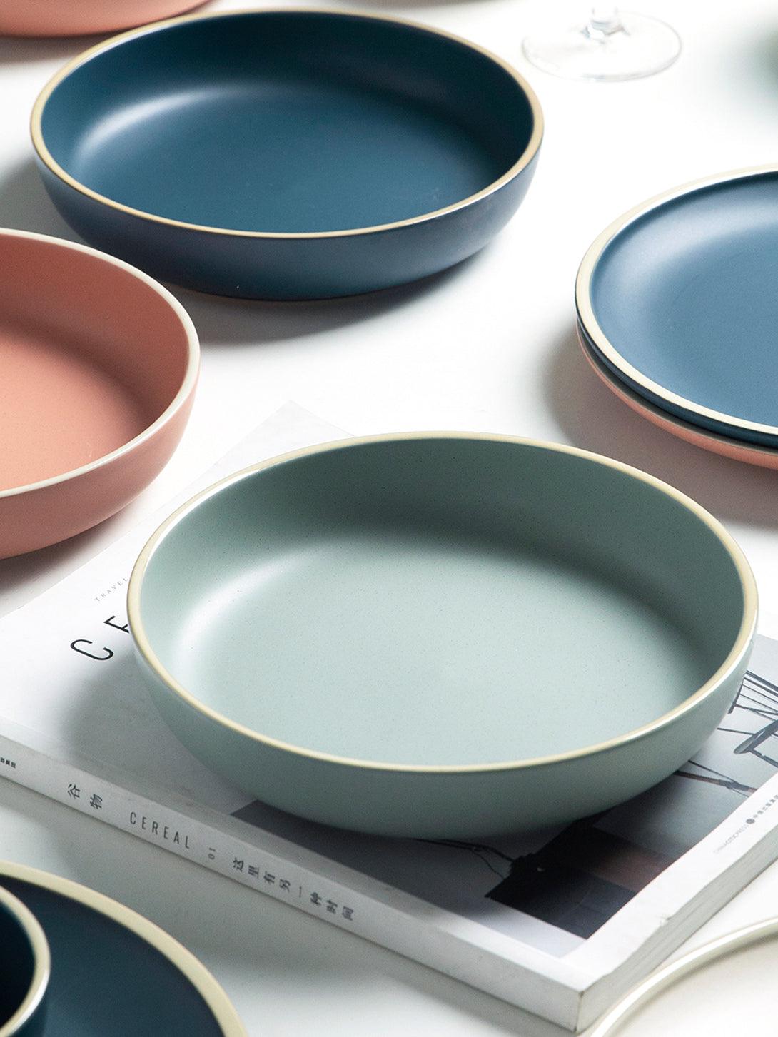 Dinnerware sets for 4 | Morandi green ceramic plates | LivingTaste US