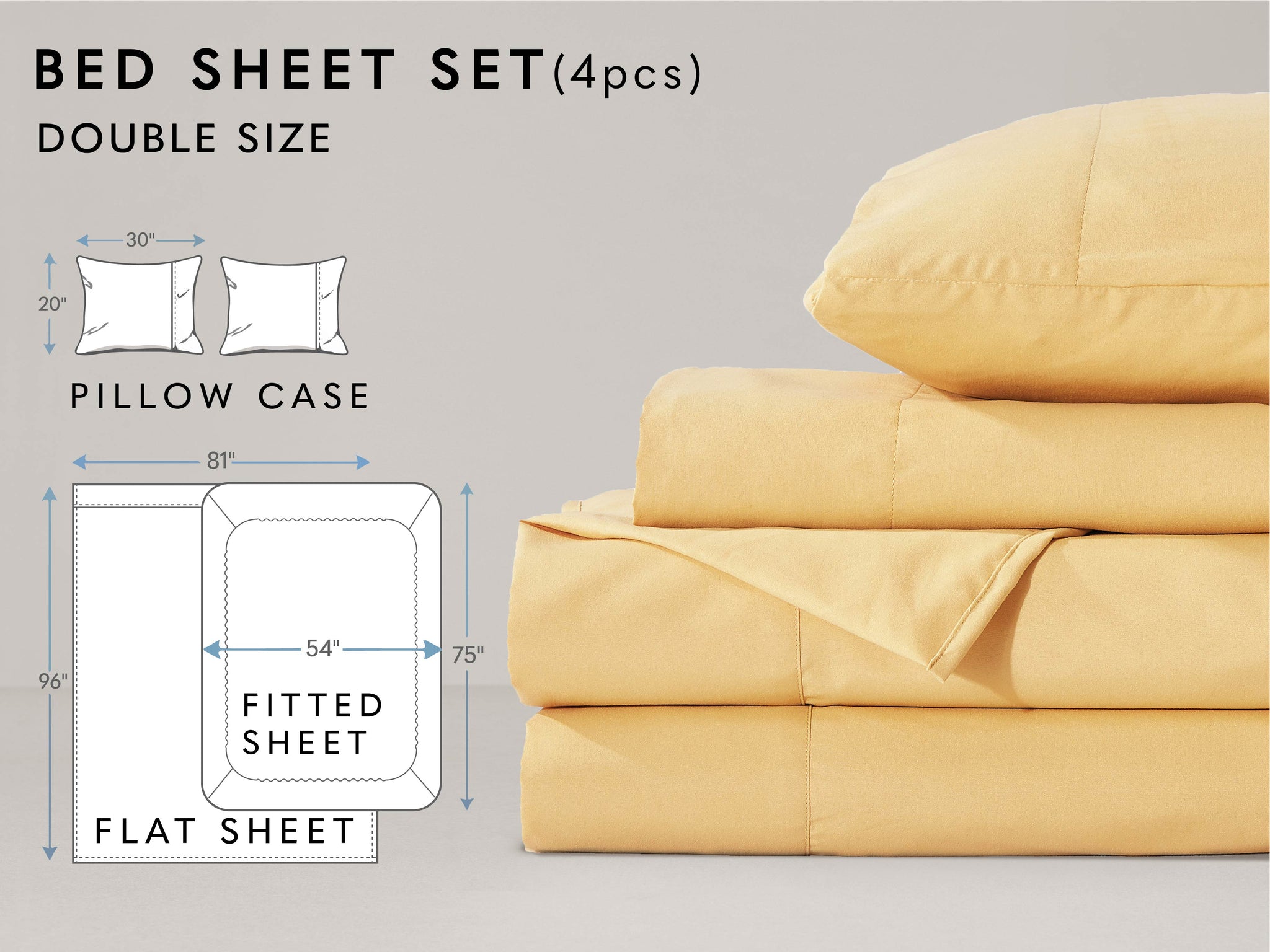 Microfiber Yellow Gold Bed Sheet 4-Piece Set