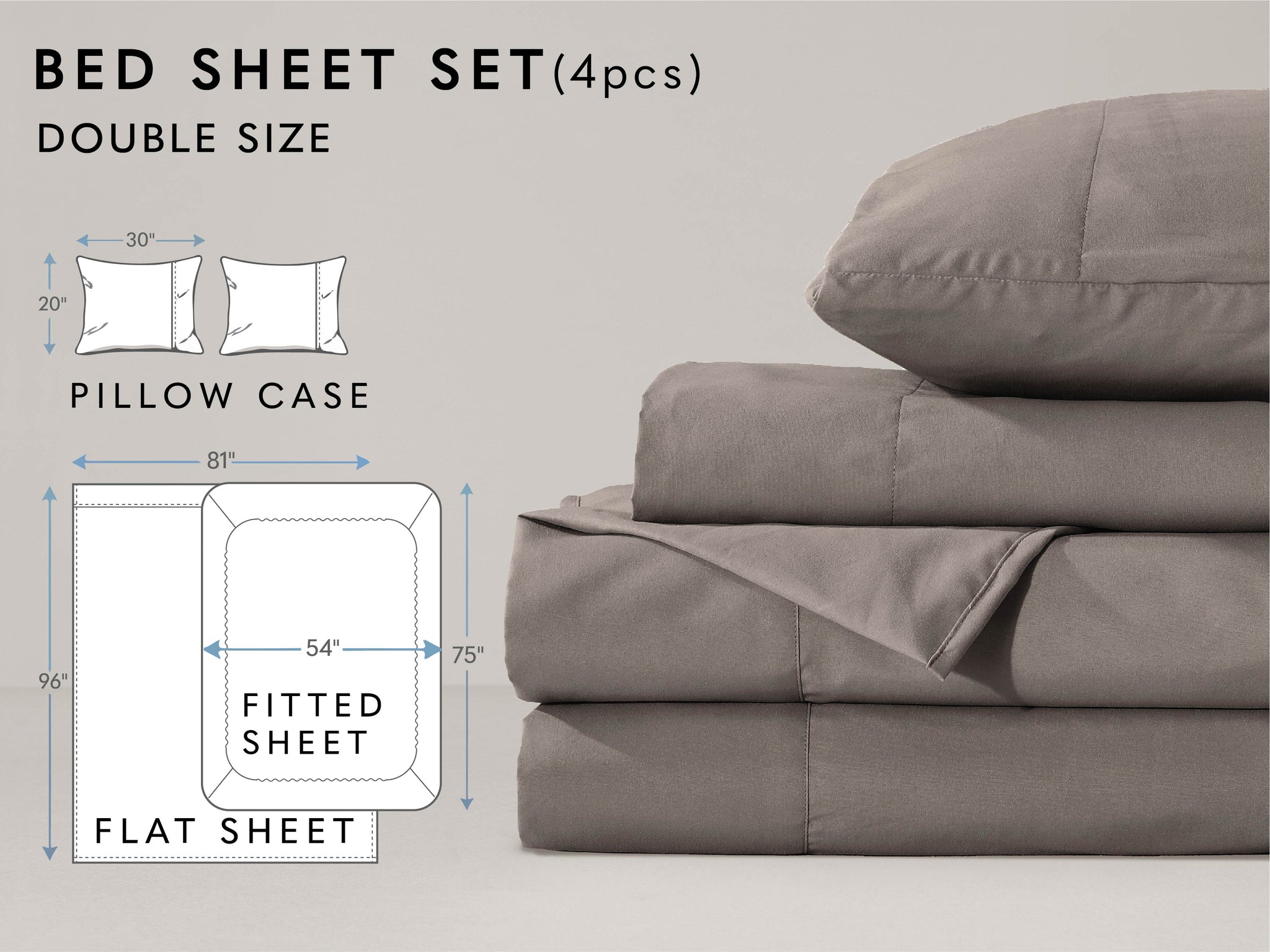 Microfiber Gray Bed Sheet 4-Piece Set